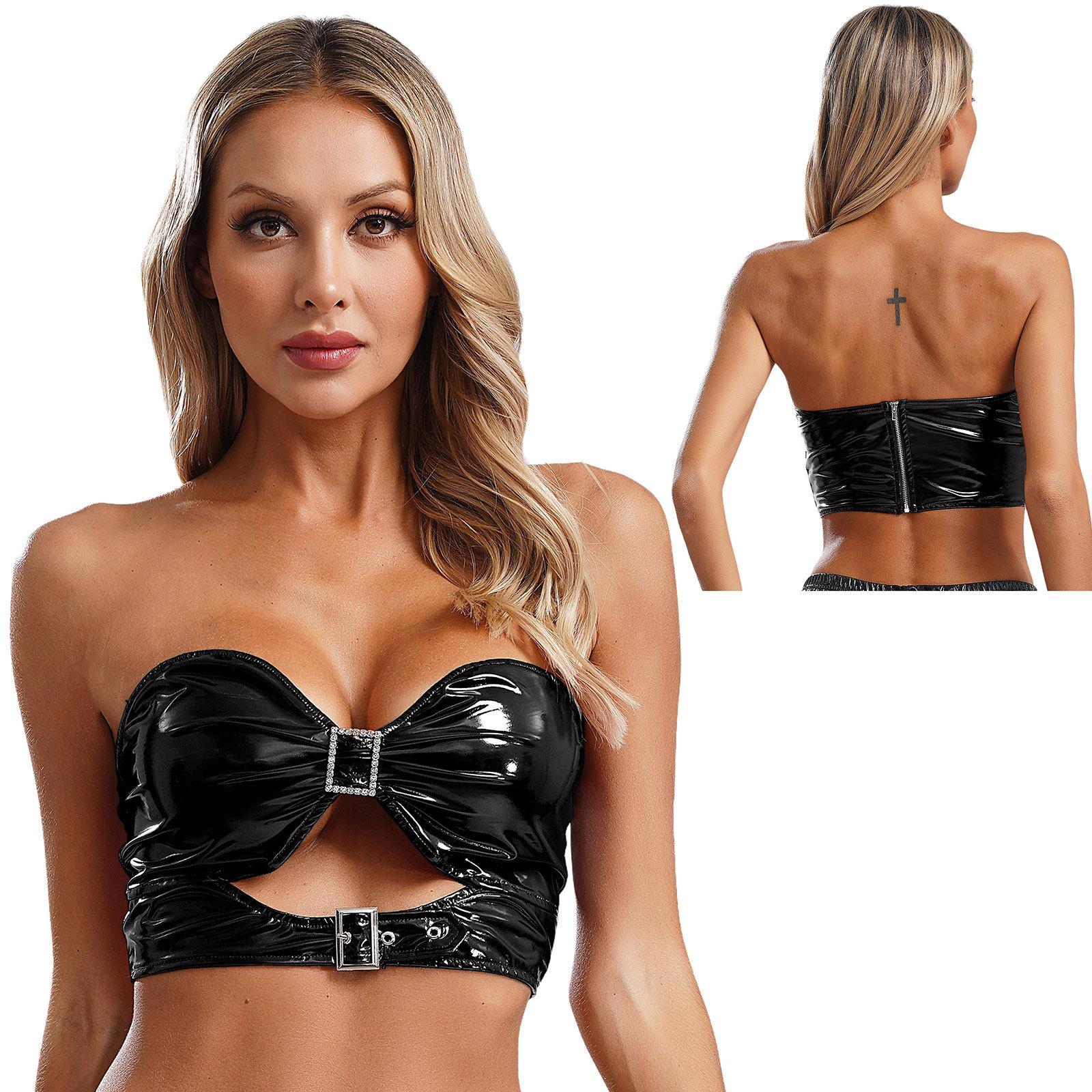 

Жіночі металеві бюстгальтери з ПУ Топи Камзол Бюстьє Білизна Рольові костюми Музичний фестиваль Рейв-вечірка Клубний одяг у стилі панк S чорний