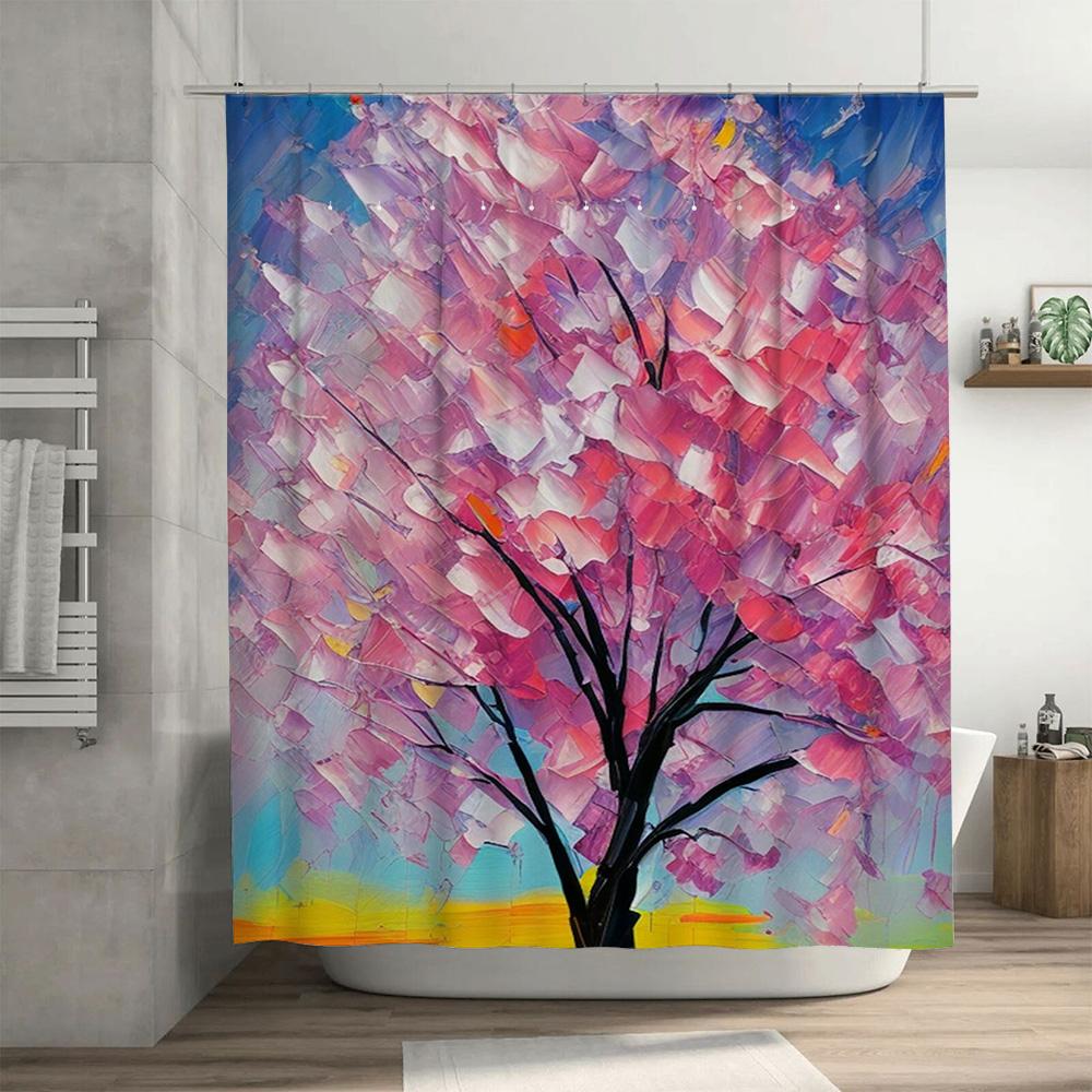 Colorful Pink Blossom Tree Shower Curtain For Bathroom Decor Modern Art Print Made With High-Quality Water-Resistant Fabric