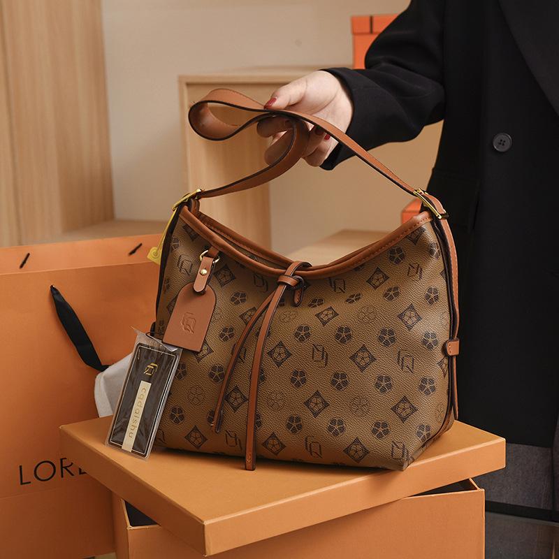 Premium sense large capacity bag women's new retro printing fashion tote bag temperament women's shoulder oblique span bag