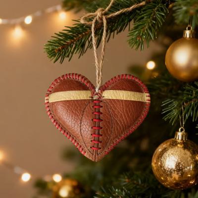Vintage Football Heart Hanging Decoration Handmade Faux Leather Love Heart Shaped Football Hanging Ornament
