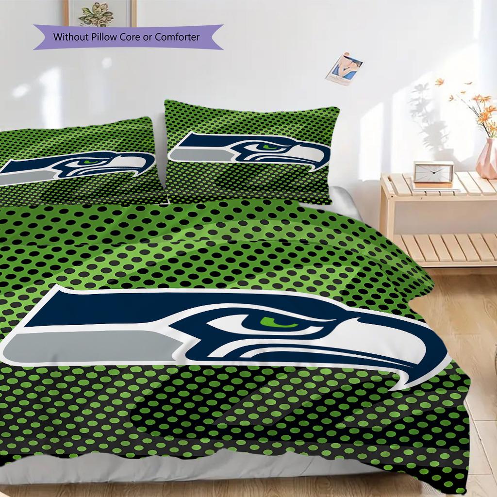 Seattle Seahawks Pattern Bedding Quilt Set Quilt Cover Pillowcase Home Decoration Birthday Gift (1 * Duvet Cover + 2 * Pillowcase, Without Core)