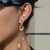 Celestials Dangle Earrings Featuring Crescent Star Charm Crystals Accent and Movable Tassels Detailing