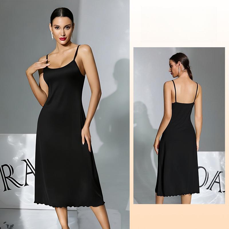 

Solid Color Milk Silk Nightgown Black/White Backless Easy Care Women s Loungewear 930 Classic Low-Maintenance Sleepwear for Everyday Use L