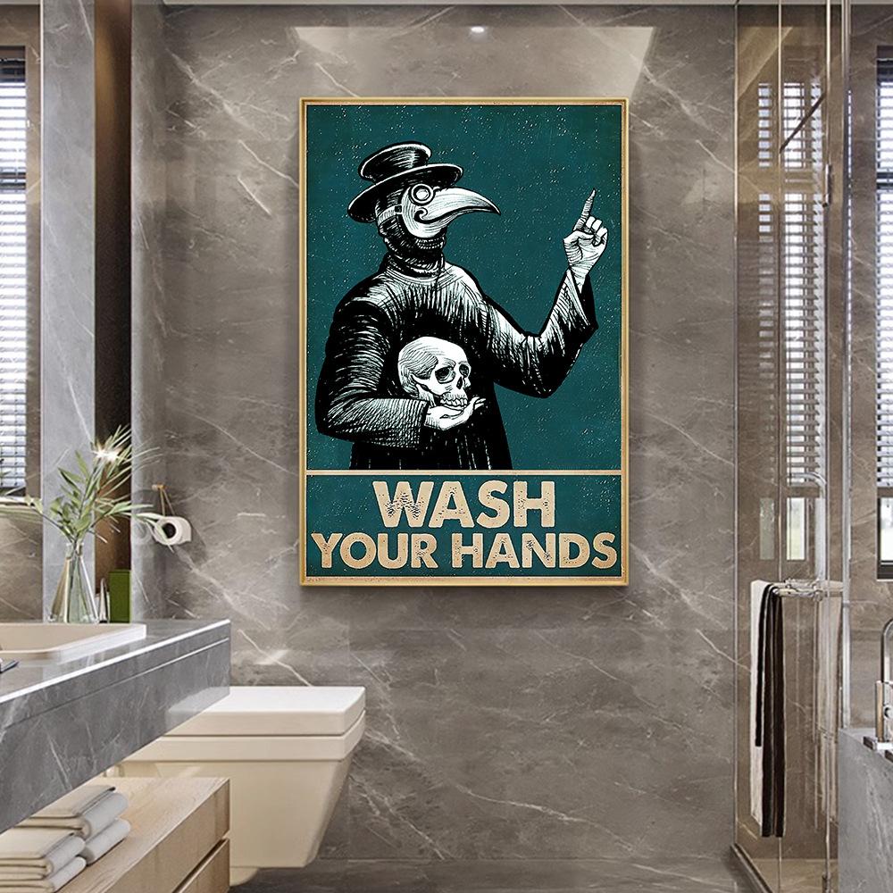 New Creative English Handwashing Slogan Canvas Poster Bathroom Toilet Wall Decoration Drawing Core Inner Frame Hanging Pictures