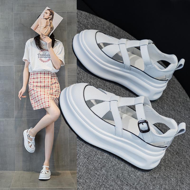 Baotou Roman Sandals Summer New Leather Hollow Casual National Style Thick-soled Pig Cage Shoes