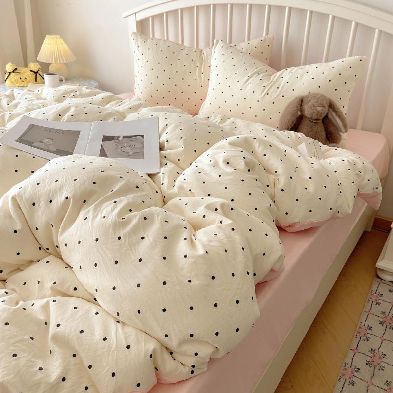 Class A Mother and Baby Grade Pure Washed Cotton Four-piece Set Ins Small Fresh Bed Sheet Quilt Cover Student Dormitory Style Bedding Set