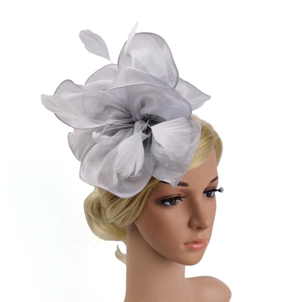 Elegant Organza Hair Drop Fascinator Hat Women Headpiece with Feather Bridal Wedding Show Race Millinery Hair Accessories