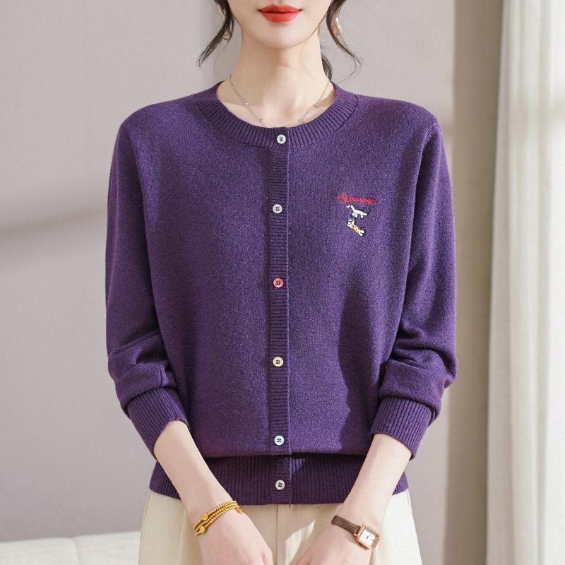 Women s Plus Size Animal Embroidered Knit Cardigan Sweater 3XL