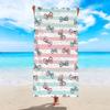 Pastel Bow Print Beach Towel, Pink & Blue Striped Quick-Dry Microfiber Pool Towel