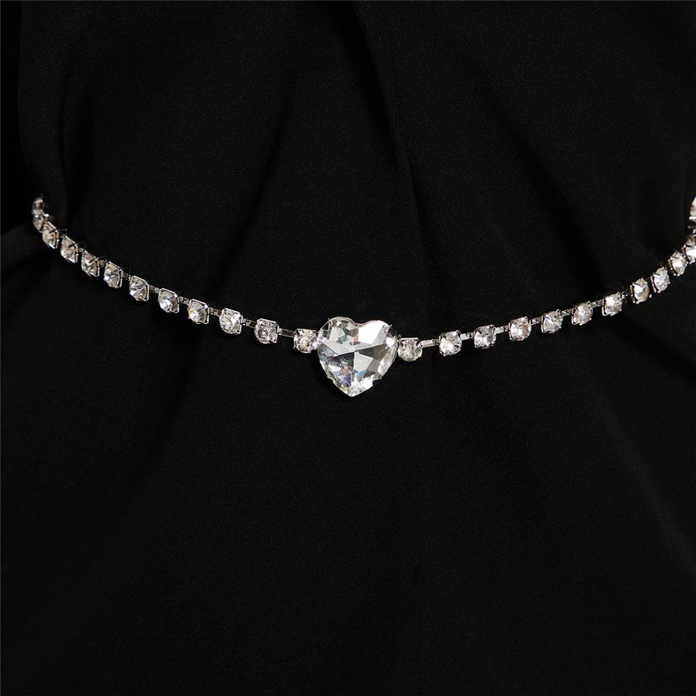 Simple Heart-Shaped Back Chain, Sexy Model Rhinestone Love Waist Chain, Bride Jewelry Waist Chain