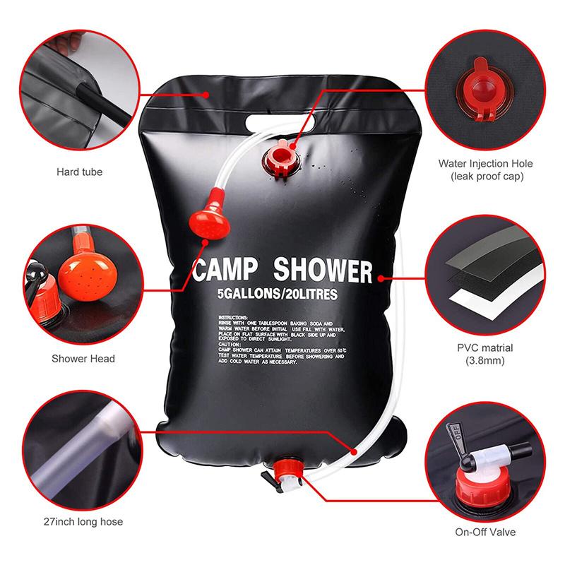 20L Water Bottle Camping Shower Solar Heating Folding Water Canister Camping Bucket Bottle Pouch Water Bag Camping Supplies
