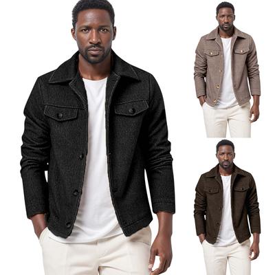 Men's Trendy Lapel Woolen Coat Single Breasted Solid Color Casual Slim Fit Jacket