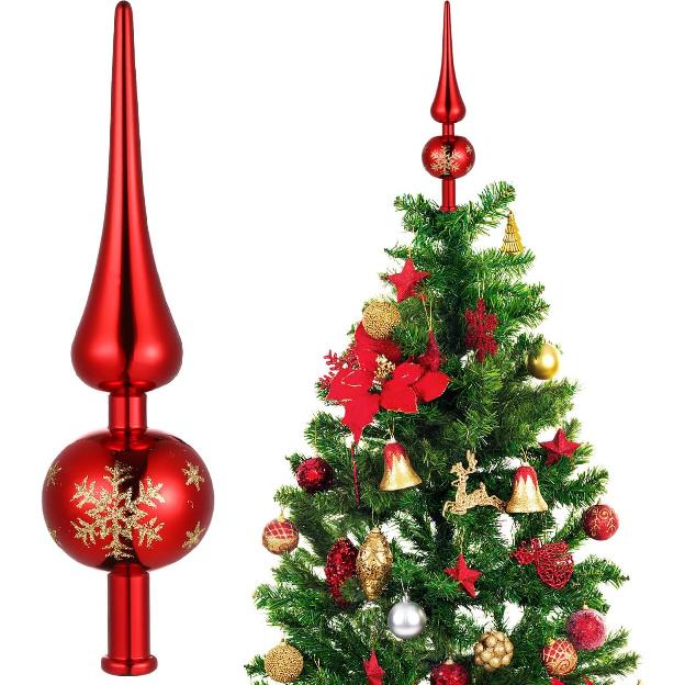 Gadpiparty Christmas Tree Toppers Vintage Plastic Tree Finals Metallic Tree Ornament Decorative Tree Topper for Xmas Holiday Decorations Red