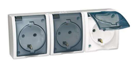 Simon Aquarius Gniazdo Potrójne Z/U Schuko Bryzgoszczelne Ip54 Klapka Transparentna Białe Aqgsz1-3/11A