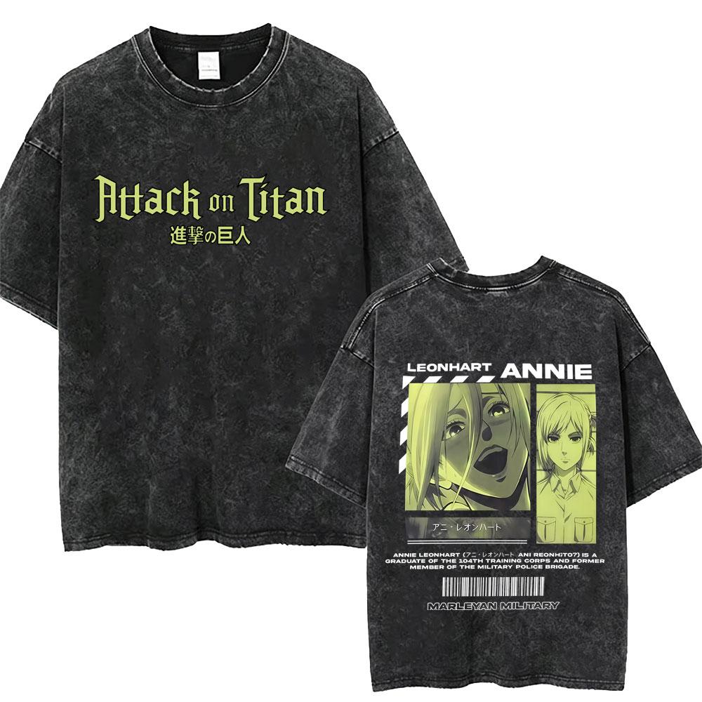 Washed Vintage Anime Attack on Titan Annie Leonhart Merch T-shirt Men Women Clothing Manga Harajuku Oversized T Shirt Streetwear S разноцветный