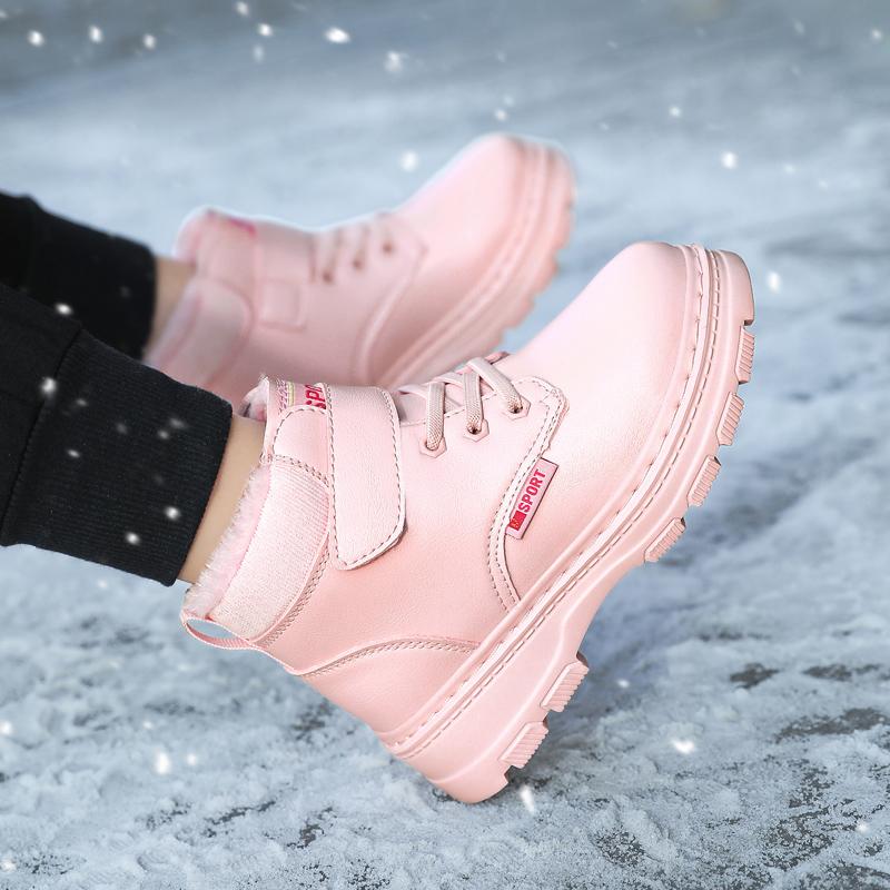 Genuine Leather Winter Boots For Boys Thick Warm Snow Shoes For Children Soft-soled Anti-slippery Teenager
