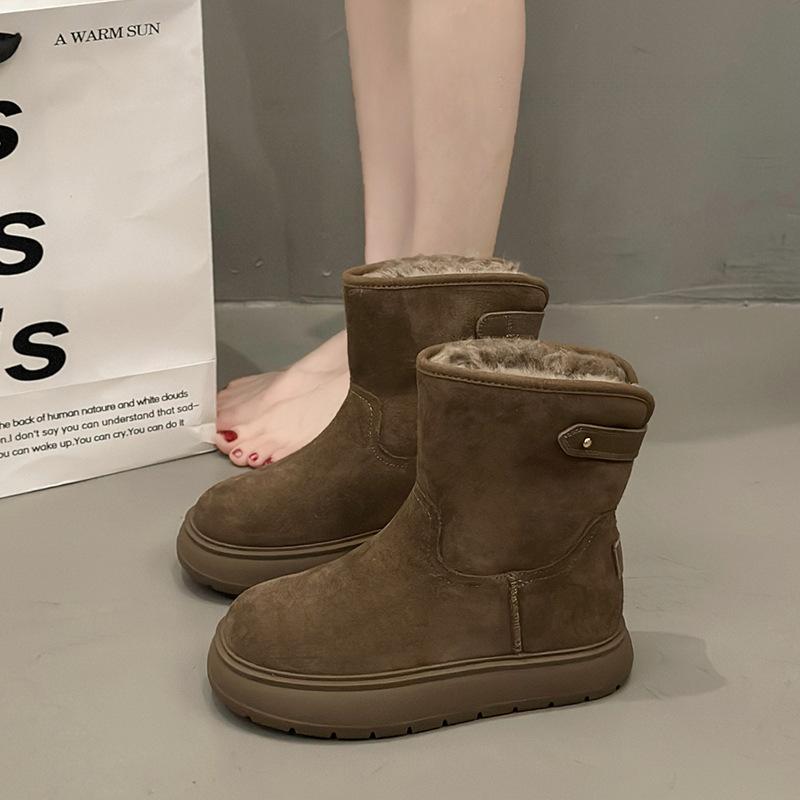 Medium Tube Snow Boots Women's 2026 Winter New Thick-soled Velvet Thickened Fashionable Versatile Short Boots Solid Color Warm Cotton Boots