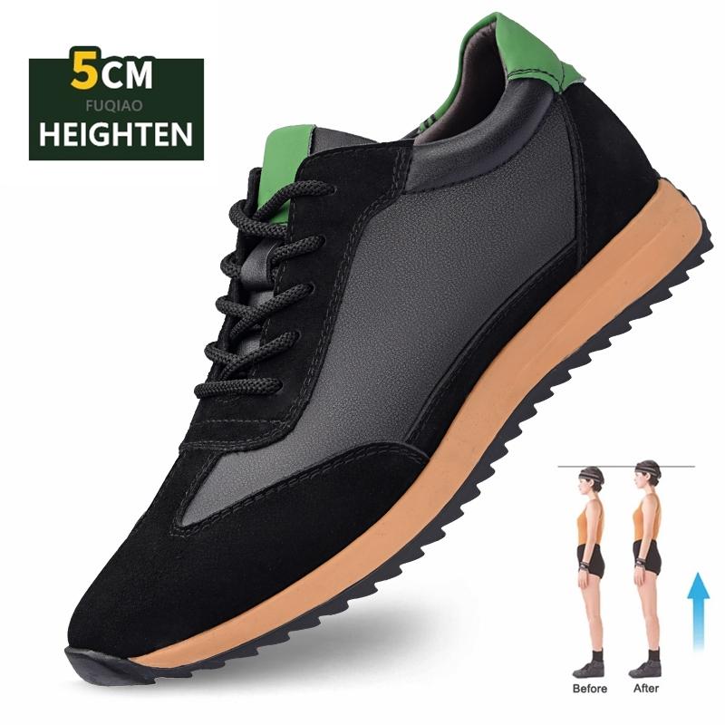 Fashion Large Size Unisex Cowhide Sneakers Elevator Shoes Hidden Height Increasing Shoes Men 5CM Sports Casual Oxfords Women Heightening