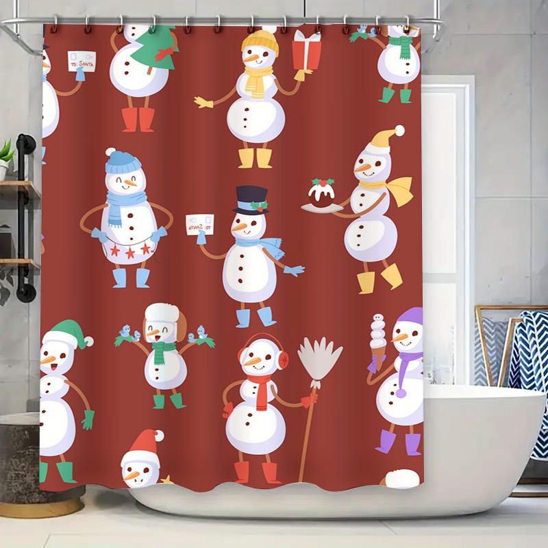 Tu Winter Snowflake Shower Curtain Cute Snowman Holiday Bathroom Decor Festive Xmas Pattern Waterproof Fabric