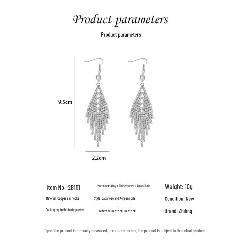Korean Trend Crystal Rhinestone Long Tassel Earrings