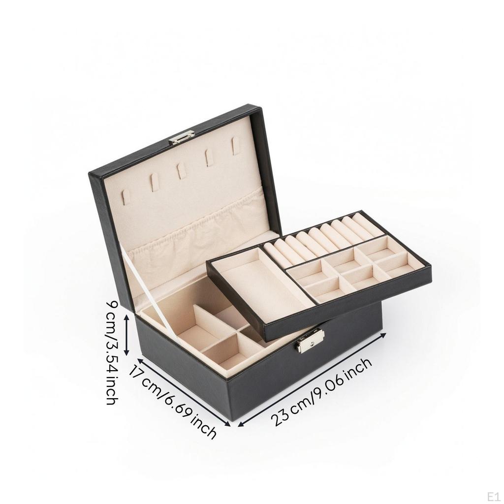 DoubleLayer Jewelry Box LeatherLike with Removable Tray Sturdy Exterior for Women,