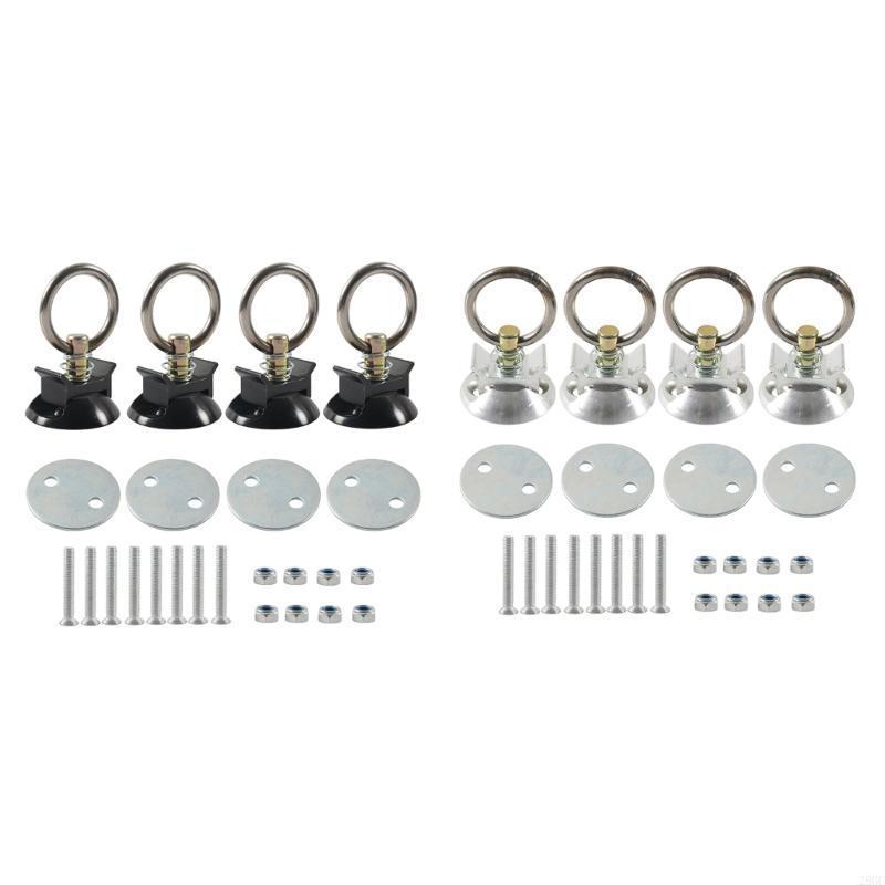 28GC 4 Sets Tie Down System Round Tie Down Anchors Point with Round Rings for Truck Beds or Trailer to Tie Down ATV