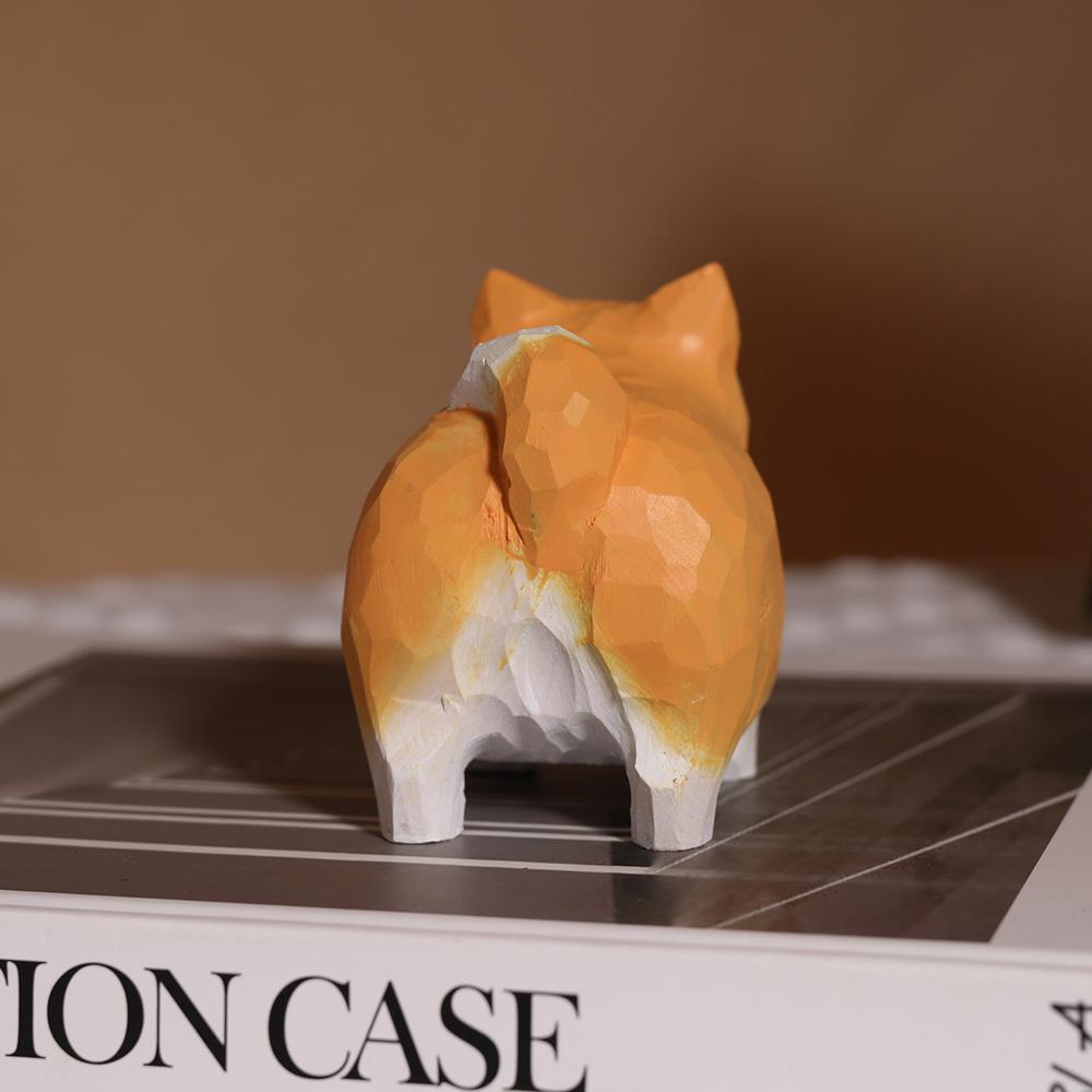 Handcrafted wood carving  Fat Shiba Inu Desk Decoration Cute Shiba Inu Figurine Home Decor Handicraft Collection Ornaments Dog