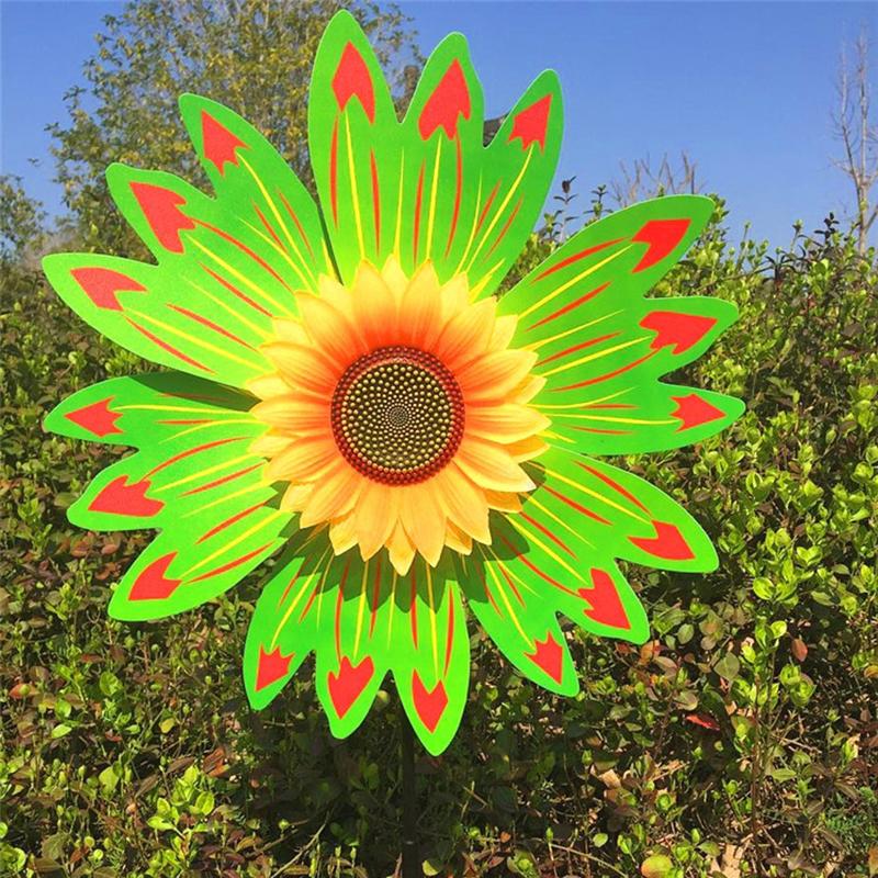 1 Piece Sunflower Windmill Outdoor Party Garden Yard Decor Rotating Sunflower Wind Spinner Stake Standing Lawn Flower Pinwheel