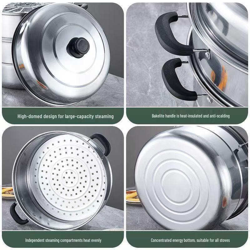 Extra Thick Stainless Steel Double-Layer Large Steamer Pot for Induction Cookers