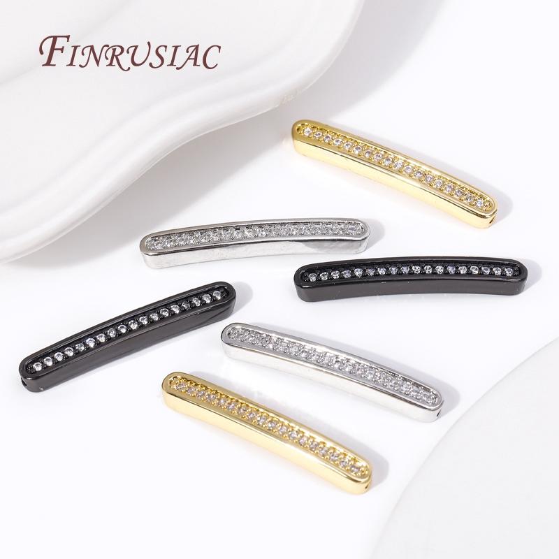 3 Colors 18K Gold Plated Bracelet Accessories,Brass With Zircon Long Strip Spacer Separator Bead For DIY Jewelry making Supplies