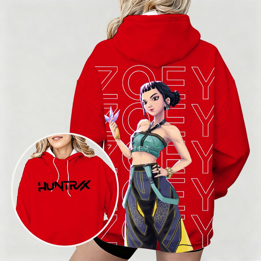 Женское худи оверсайз KPop Demon Hunters Zoey с анимационным принтом Удобное Модное Повседневное Худи S красный