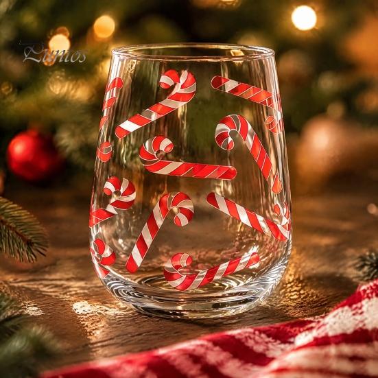 Decorative Party Drinkware Christmas Cocktails Glass, Santa Snowman Reindeer Tree Design Tumbler, 300ml Lead-free Wine Glasses Holiday for Cocktail