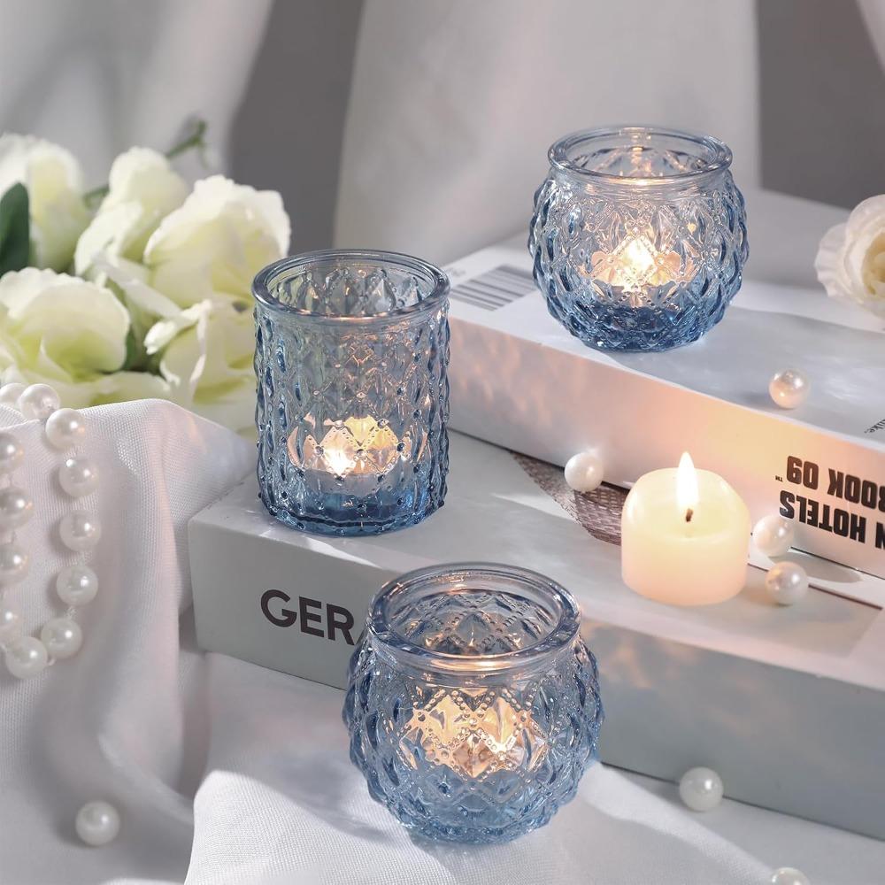 24st Blå Glas Votivljushållare Runda Värmeljus för Bordsdekoration Värmeljus Ljusstake Glas för Bröllop Baby Shower Hemma & Festinredning