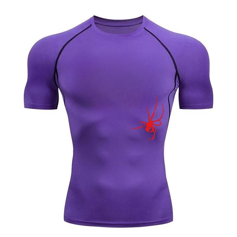 Men Short-Sleeve Compression T-Shirt Breathable Quick-Drying High Elasticity Spider Print, Running, Cycling, Gym Workouts Shirts