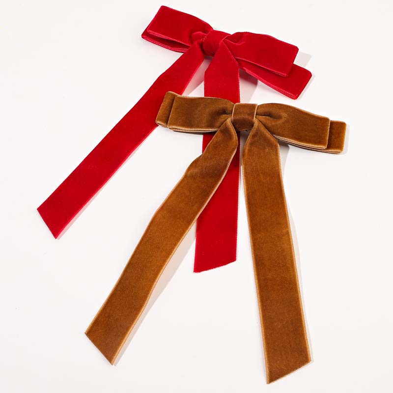 Korea Elegant Long Ribbon Velvet Bow Hairpins Women Girls Hair Clips Pin Barrettes Accessories Hairclip Headdress Headwear