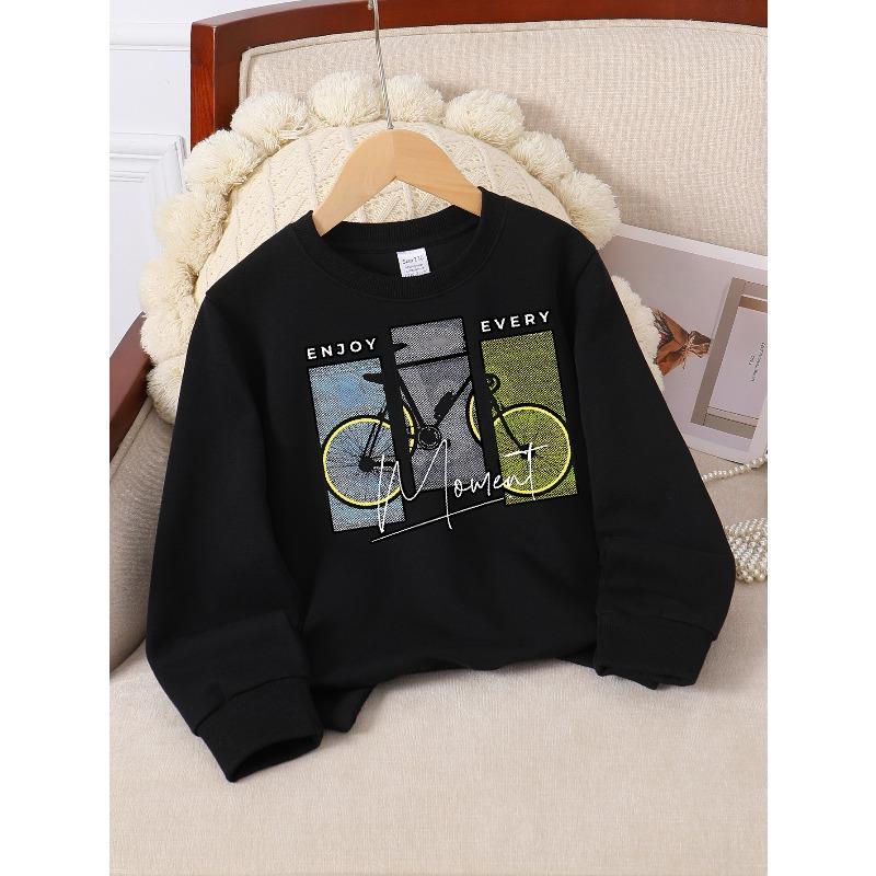 Kids Sweatshirt,Enjoy Every Moment Bike Art Crew Neck Fashion Sweatshirt, Autumn and Winter Western Style Top, Children's Sweatshirt