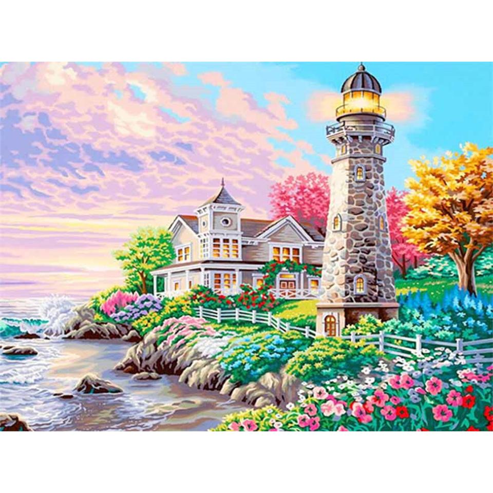 5D DIY Diamond Painting Landscape Castle Full Round Rhinestone Embroidery Cross Stitch Kit Mosaic Picture Home Decoration Gift