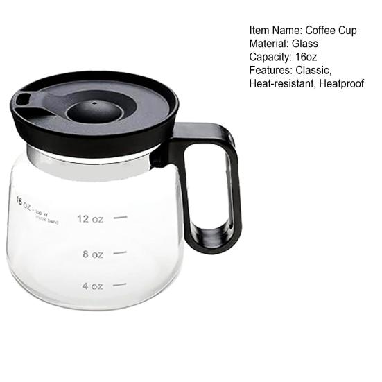 Kaffekopp i glass 16 oz Kaffekanne-stil kopp med lokk Stor kapasitet Varm og kald drikkekopp Gave til kaffeelskere