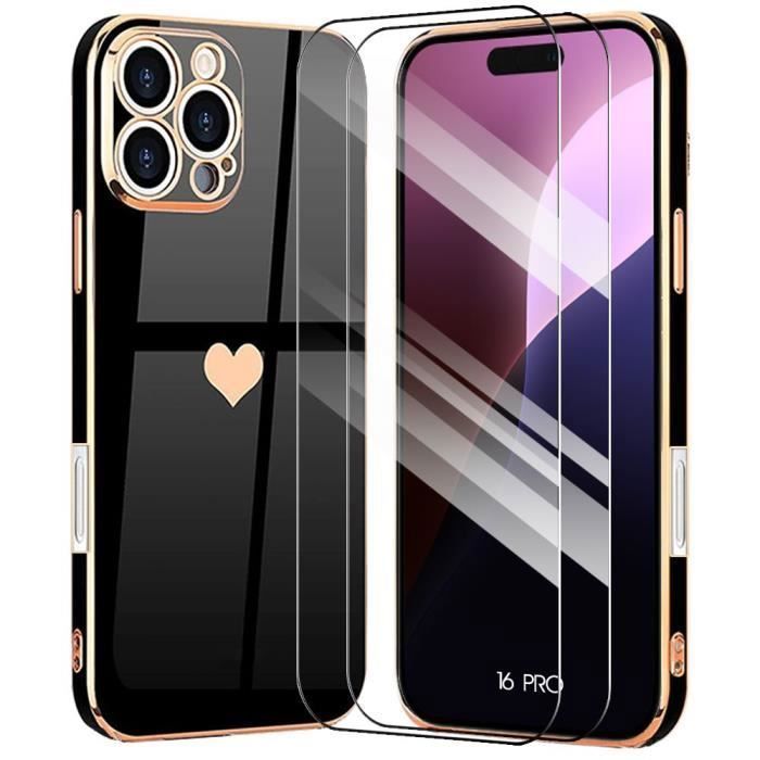 Coque de protection - BOOLING - pour iPhone 16 Pro - Silicone Noir - Motif Amour - Antichoc