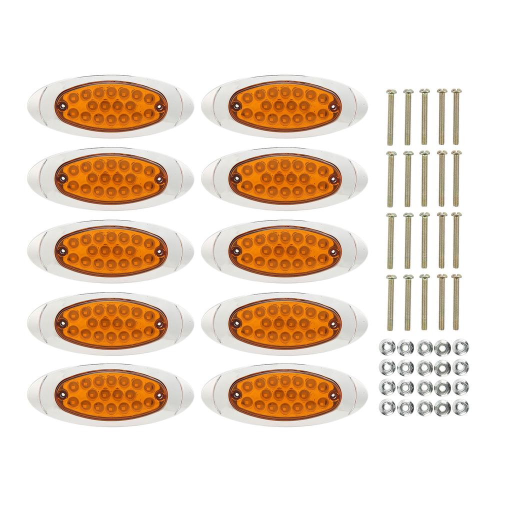 10 st 18 LED Sidomarkeringsljus 12‑24V IP67 Vattentät 1200LM Släpvagnsblinkers för Lastbilar Båtar Gul