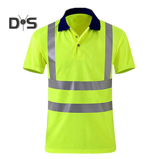 

Футболка повышенной видимости с пуговицами на лацканах и светоотражающей лентой, быстросохнущая дышащая рабочая одежда, защитный топ для строителей XXL флуоресцентный желтый