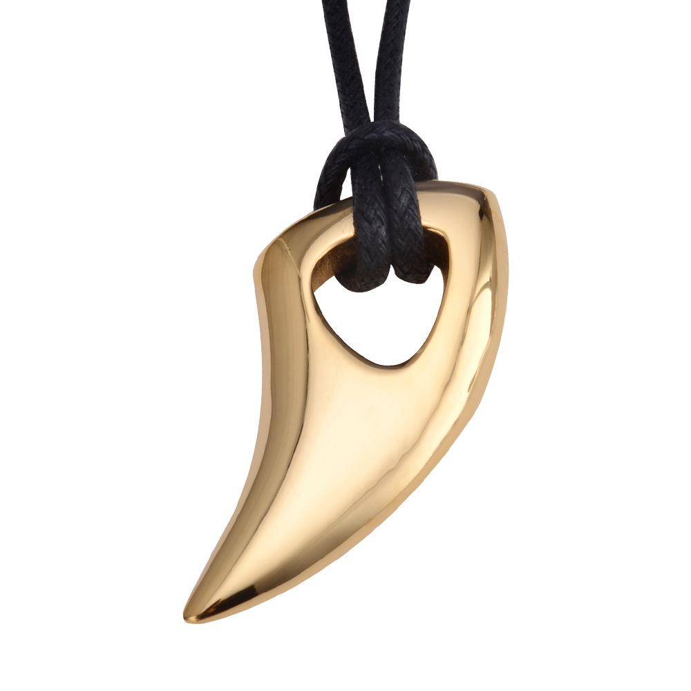 Punk Hip Hop Stainless Steel Crescent Tooth Spike Pendant Necklace Men Women Fashion Wolf Tooth Leather Rope Necklace Jewelry