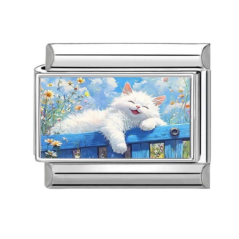 Y2K Lovely Animals Cat Dog Rabbit Moon Butterfly Flower Cactus Italian Charm Fit 9mm Stainless Steel DIY Making Bracelet Jewelry