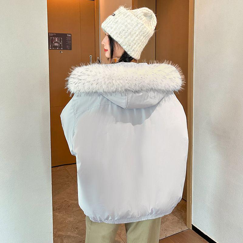 

2025 Women s Korean-Style Minimalist White Fur-Collar Hooded Winter Down Coat - Fleece-Lined & Thickened Large білий/сірий колір
