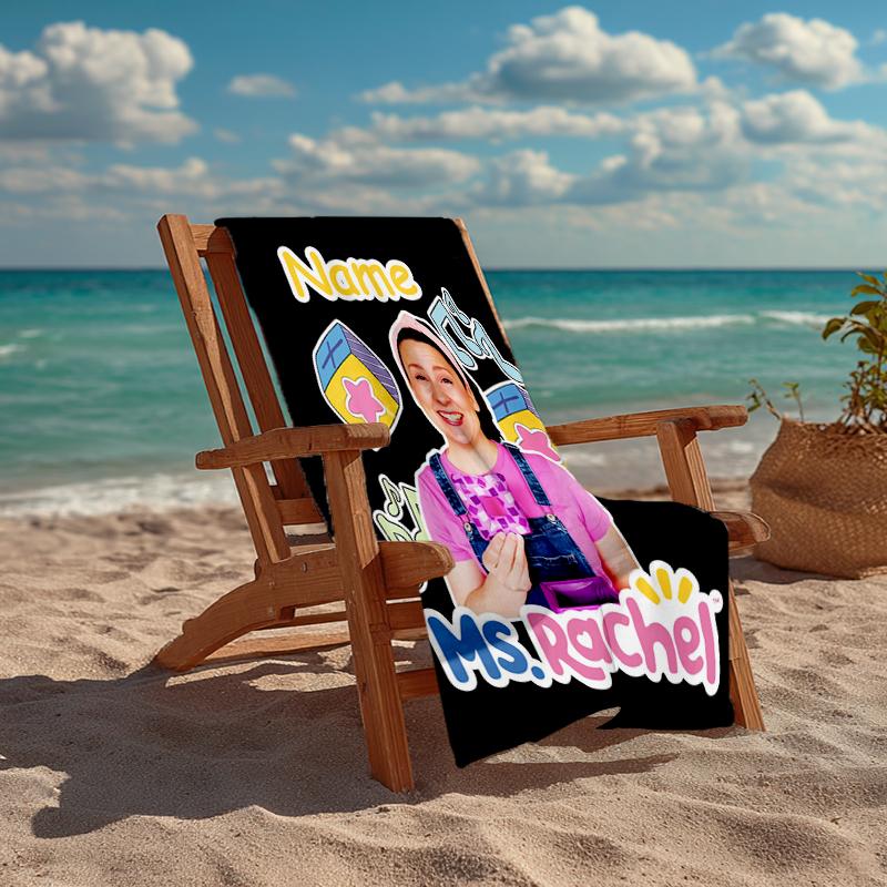 Custom Name Ultra-Soft Beach Towel with Ms. Rachel Theme,Ideal for Pool - Camping, Diving - Perfect Travel Essential, Vibrant Beach Towel.