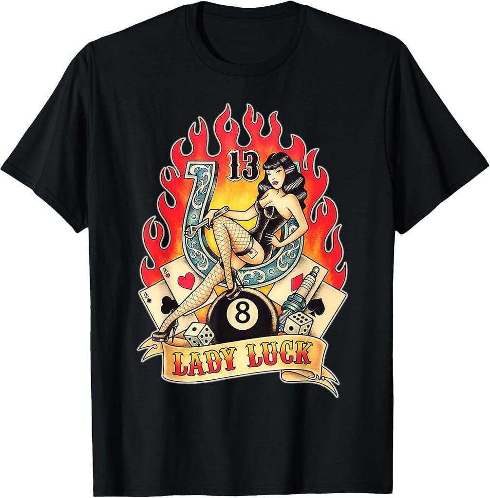 Urban Empyre Lady Luck Gambler Tattoo-Inspired Graphic T-Shirt