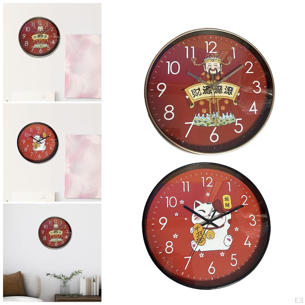 Wall Clock Chinese Year Decor 12inch Decorative Art Hanging for Home Cafe Shop Room