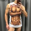 INCERUN Men Sleeveless 3D Muscle Print Casual Loose Long Tank Tops