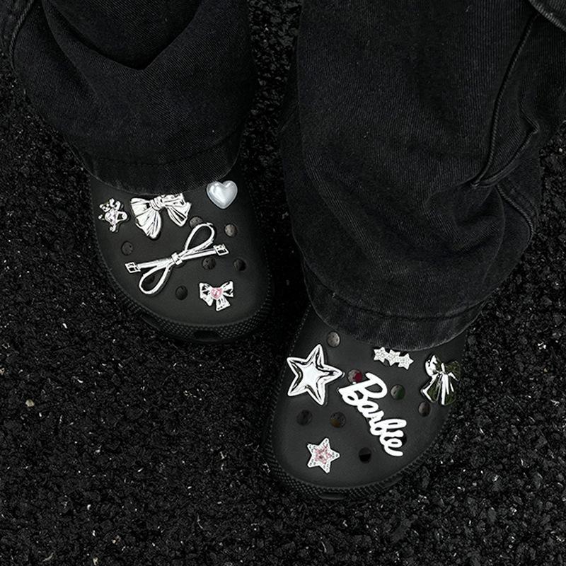 Cave Shoe Accessories, DIY Shoe Buckle, Silver, Imitation Metal, Bow, Cute Barbie Shoe Flower