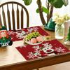 4-Piece Set, White Reindeer Snowflake Christmas Placemats and Red Christmas Tree Patterned Table Mats for Indoor Use